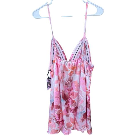 Women's Satin Babydoll Nightgown Valentine Pink Floral Spaghetti Straps‎ Size M - Picture 7 of 8